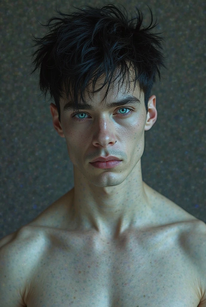 Young man with 1,60 white eyes and defined lean body