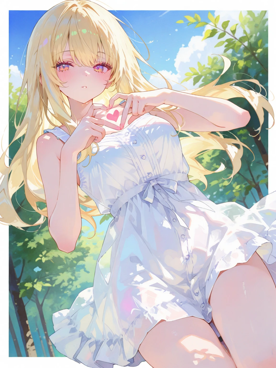 ragnarok online　Take a walk alone in the rich nature　Immaculate monastic vestments　white glove　Glamorous　4 head body　Beautiful blue eyes　big eye　Moist eyes　Smile　cheeks turn red　A smile　a blond　Lower body naked　Floral lace underwear　Bold underwear　Underwear with a small fabric area　underwear is soaking wet　Show your crotch　Cleft in the crotch　Pubic hair shows through　Large breasts　Spilling udder　well-shaped udder　small nipple　Pink 　cleavage of the breast 　Navel Ejection　knee high socks　garter ring　　I can't stand peeing　Transparent pee　Leaking pee　Thighs are wet　Flooded crotch