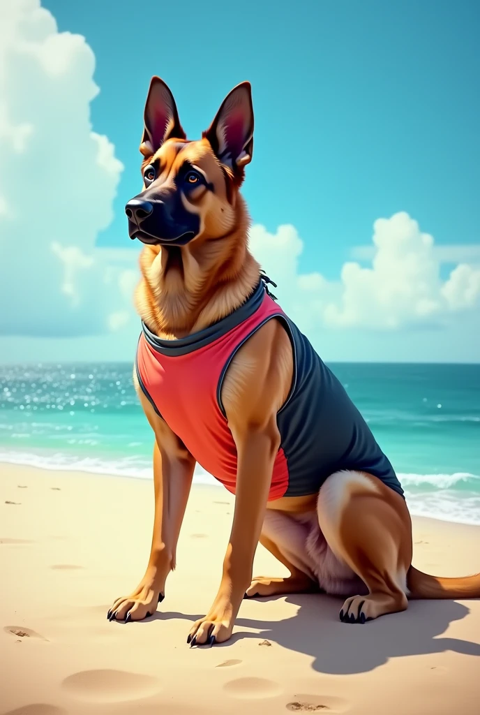 DOG: Husky
-- male furry dog husky (red dog penis), full body, standing on a deserted beach