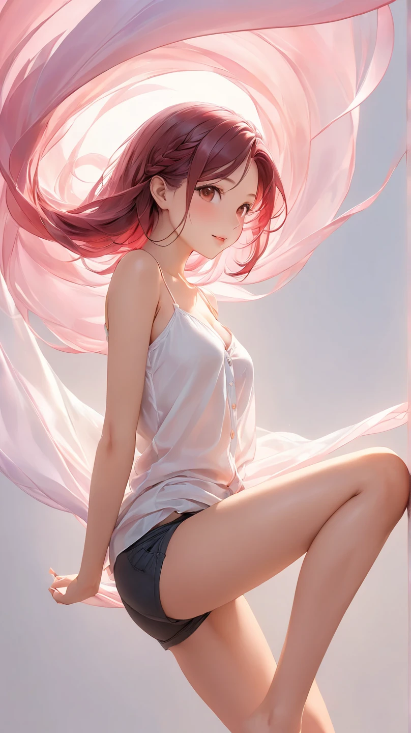 (((masterpiece))), ((Ultra_high_quality)), (official_art), ((1girl_standing_with_arms_open)), (clear_hands:1.3), (magenta hair:1.2), ((short_skirt)), ((crop_top:1.3)), ((natural_landscape_background:1.2)), ((low_angle_shot:1.2)), ((rear_view)), ((bare_buttock))