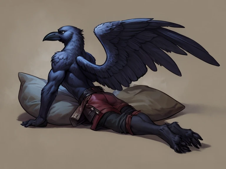 ultra-detailed, masterpiece, masterwork, high quality, best quality, hdr, (nature, top of the tree), nsfw, male, solo, avian, ((nude)), (white little body crow), (long silver hair, beak, closed eyes sleeping), horn, dragon ears, lying, dynamic angle, (foreskin, perfect balls), Hands and wings in one piece,