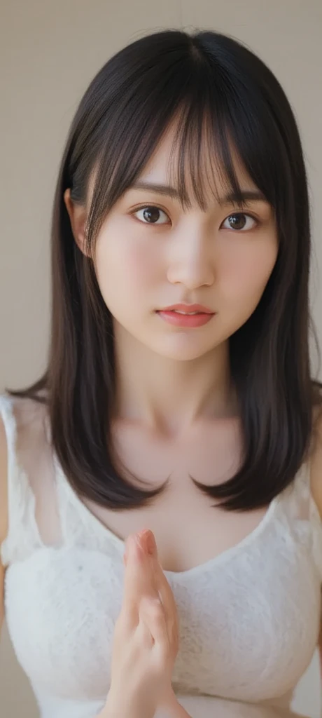 (highest quality、8k、32K、masterpiece、nffsw:1.2)、photo of cute japanese woman、Taken in front of a white wall、Photographed in natural light、Upper body、surface focus、long sleeve shirt、simple necklace、From above、mix 4、(8k、Raw photo、highest quality、masterpiece:1.2)、(realistic、Photoreal:1.37)、1 girl、photon mapping、Physically based rendering、excellent image quality、High resolution、1080p、(clean face)、(Detailed facial description)、(detailed description of handasseter muscle part)、(Detailed CG)、 extreme light and shadow、hair is dirty、masterpiece、rich details、(exquisite features)、(best image quality)、(masterpiece)、(detailed eye)、looking forward to your eyes、delicate clavicle、Various poses