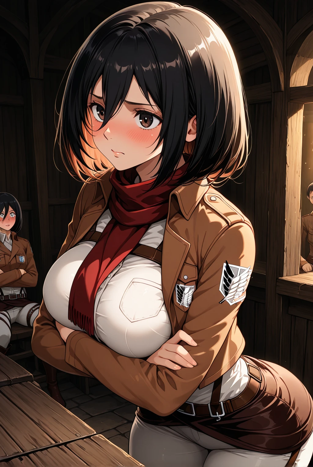 mikasa Ackerman,Big Breasts,underwear,Blushing,Sitting in a chair at home,indoor,