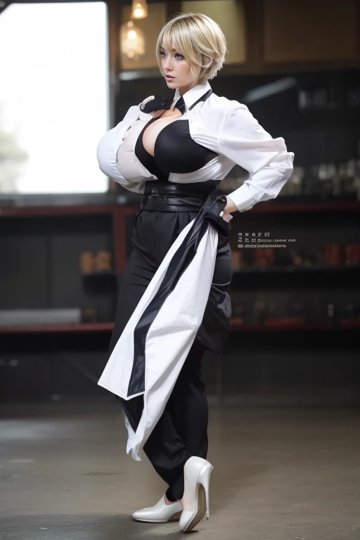 Chun-Li, wide hips, attractive, long legs, beautiful eyes, Beautiful whole body, small breasts, 섹시한 Chun-Li 의상, tempting, Abs, Plump body shape, thick jangdanji, thick thighs, black hair, red eyes, black stockings, thick calves, breast exposure