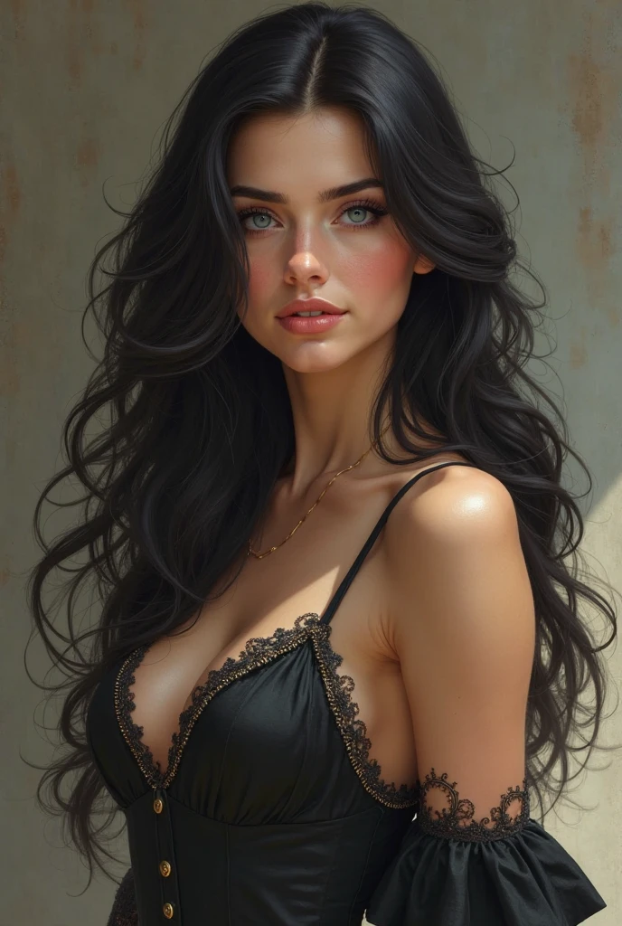 Teen changing, gorgeous Colombian girl, long flowing hair, dark black hair, babyface, skinny, natural breasts, graceful, cleavage, sensual smirk, long eyelashes, photorealistic, piercing blue eyes, highest quality, 4K, 8k, highly detailed eyes and lips, 
