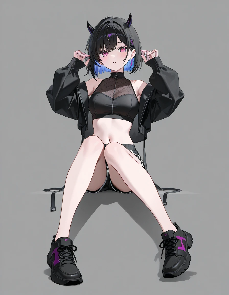 , tmasterpiece, a matural female,Best quality at best, 8k wallpaper, beatiful detailed eyes, fully body photo, 黑The eye, Detailed hairpins, swimmingpool, Wet body,Colorful long-sleeved sweater,Ultra shorts,Outdoor swimming pool,Mouth open,Sat down,Surreal graphics,oversized boobs,soaking wet,There is fluid on the legs,yellow clothing,Purple clothes,White crop top,clothes: Short clothes,tight top,Raised breasts cleavage ,Fine patterns of clothes,tattoos on the lower abdomen,Flame it up,Arms raised,Happy expression,redheadwear,whaite hair,blue hair,Purple hair big breasts,blond hairbl,silber hair,short detailed hair,long whitr hair