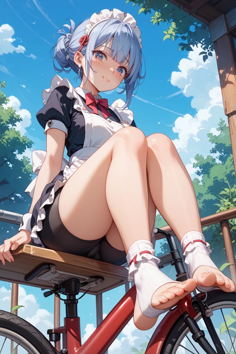 absurdres, highres, BREAK looking at viewer, full body, (from below:1.5) BREAK (vivid-color:1.3) BREAK (one girl:1.3), ((((((bulma)))))) in tennis uniform, hairclip, earrings, jewelry, nm1, hair ribbon, short hair, tennis cosplay, (pleated super short skirt:1.4), (thighs:1.3), ((((large breasts)))), (evil smile:1.3), open mouth, (folding one's arms:1.3), (breast:1.3), round eyes, (blowing in the wind:0.5), sweat around girl, dripping sweat, (((Very pretty panties))), (sit on a bench:1.3), (bare feet:1.3), (foot focas:1.2),spread legs,looking down,looking at viewer, perfect foot,emphasis on the soles of the feet, from below ceiling, breath, pov, (shiny skin:1.1), squall (wind:1.2), sense of speed, refreshing breeze, motion blur effect, wind BREAK background is (tennis court:1.3), (Stand in the center of the screen:1.3), (10,000 people spectators:1.3), multiple people behind you, blue sky with clouds, outdoors, (magnificent panorama view:1.2), wind BREAK sunlight, magnificent view, rainbow in the sky, light particles, dynamic angle, dutch angle, perspective BREAK (daytime, sunbeam:1.2), depth of field, bokeh, light leaks, (chromatic aberration:1.2), noon BREAK