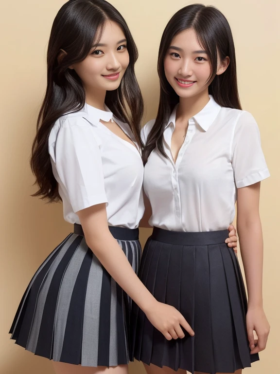 （​masterpiece、high-level image quality、foco nítido）、Wearing a white shirt with short sleeves、neck tie、have a pen、1 notebook、These two books、cute little、A Japanese Lady、17 age、Study at your desk、school classrooms、A smile、(perfect anatomia、Precise and beautiful limbs)、autumnal、