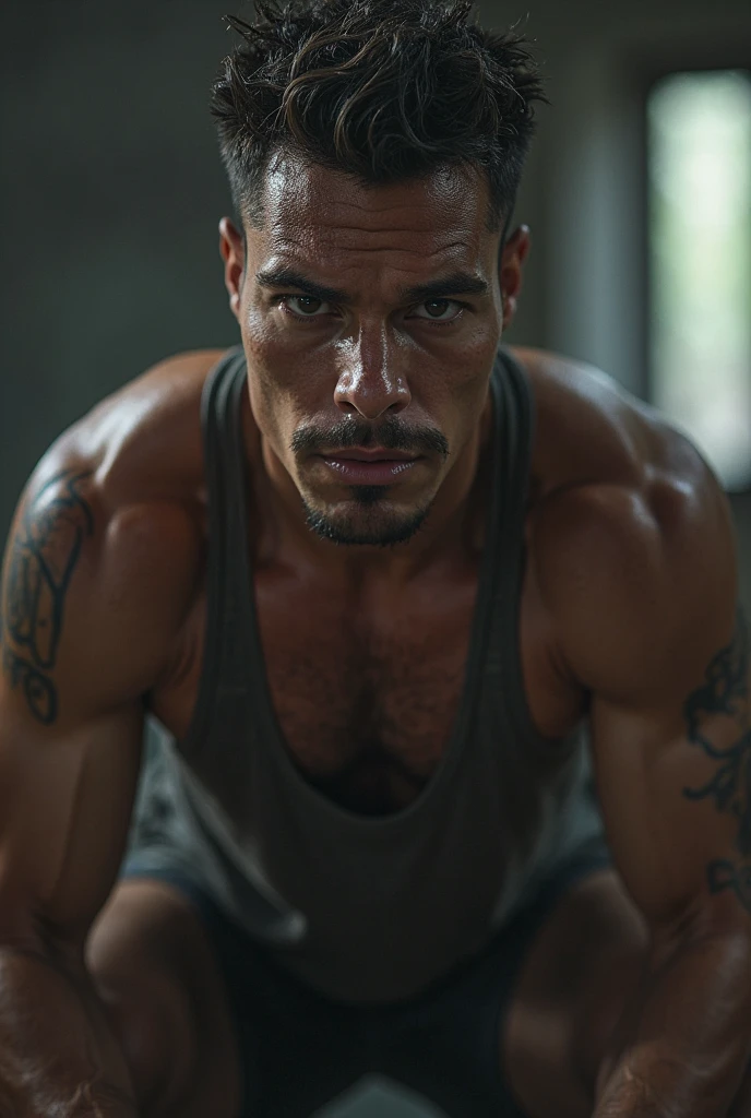 40 years old,Hidetoshi Nakata,(Kogoro Mori 1.3),whole body,Lean,muscle,office,Kneeling,black,foot,black袜子,Baldhead ,transparent,Thick body hair,underwear,Topless,Densely hairy,Fortitude,HD,With a mustache