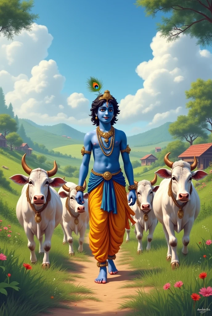 Lord Krishna walking in gausala