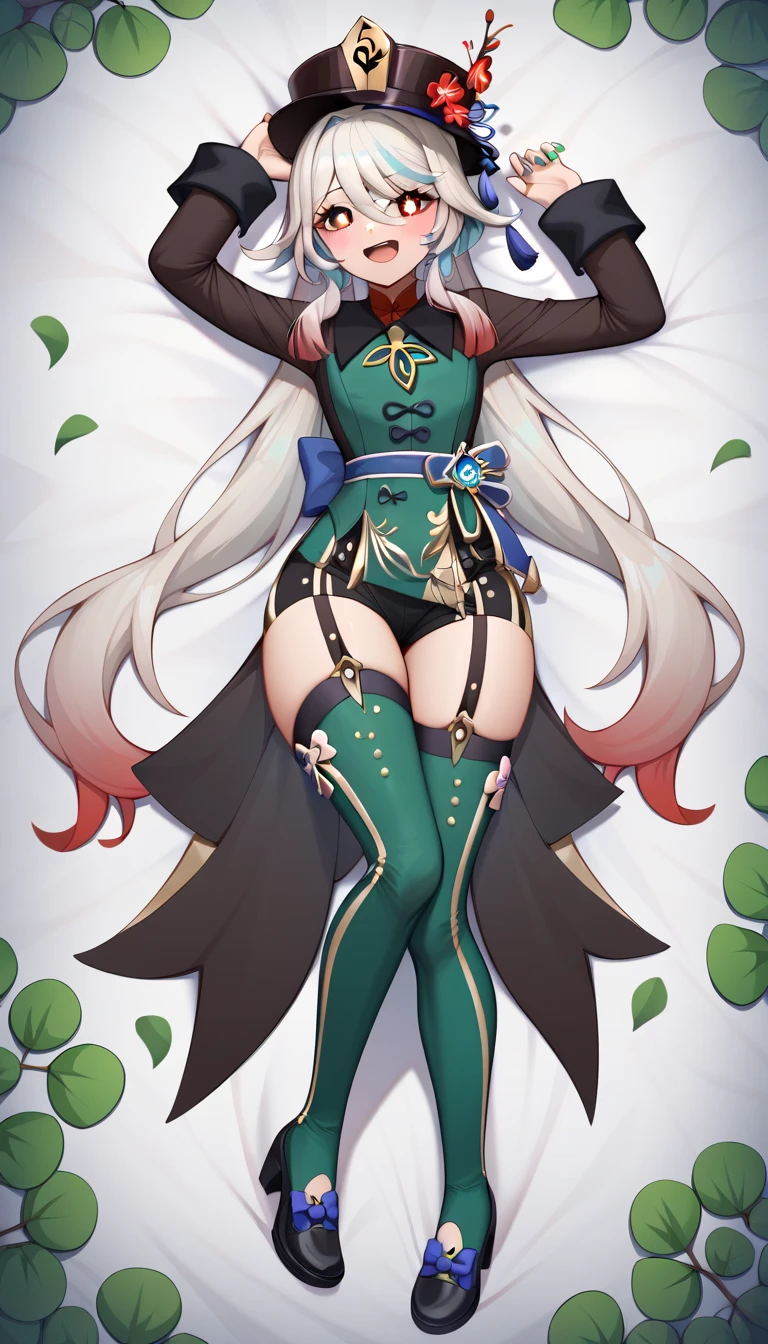 solitary,  (Fox ears), Exquisite eyes, blond hair，Facial details, Green Eyes, Red Eyeshadow, lips are red,  Fake laugh, Ukiyo-e, masterpiece, high quality, Large Breasts，Black tights，High heel，Exposing thighs，leaking breasts