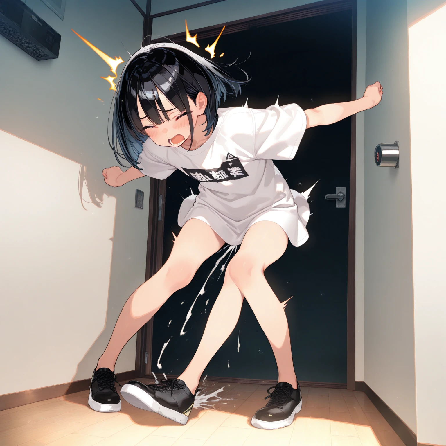 nsfw, (masterpiece, top quality, best quality, highly detailed:1.6), extremely detailed CG unity 8k wallpaper, strong facial expression,(sharp eye:1.2),(scowl:1.1), (embarrassed,blush:1.3), (steam:1.1), (wet, sweat), (trembling, parted lips:1.3), (harf open eyes:1.4), (feeling weak:1.5), colorful, 1girl standing on the Park, ((( おしっこがしたくて膝までおろした脱ぎかけの青いホットパンツ ))) 、 (Ponytail,Brown hair), (denim shorts and panties pull down to the knees, Pants in the process of being taken off:1.7), panty pull, Undressing panties, Undressing denim hot pants, (blue denim short shorts:1.5), full body, (girl trembling with sexual climax), urination, piss, peeing self, A lot of pee, having an accident, pee running down legs, standing, (((pee stream))), (pee puddle), pee stain, peeing, blush, embarrassed, Are crying, Yellow pee, ((leaking pee)), leaning forward, Shaking one's shoulders, Breaking a sweat on forehead, wetting self, puddle of pee, Pee at your feet, Pee spread on the floor, Pee stains, Dripping pee between my legs, Feet wet from pee, Pee-covered feet, Pee at your feet, want to pee, about to pee, Full bladder, Pee-soaked panty, Pee-soaked hot pants, Pee-soaked shoes, Pee-soaked ankle socks, The limit of holding in pee, A big pee, Pleasant pee, a big puddle of urine at my feet, can't stand it and urinate, can't stand peeing, Non-stop peeing, Unstoppable peeing, panty wet with pee, can't make it to the toilet in time and I pee, A pleasant feeling of urination after holding it in to the limit, おしっこで濡れたふともも、 おしっこに間に合わなくて脱ぎかけのパンティとホットパンツ 、脱げなかったホットパンツ、パンツが脱げなくて立ったままおしっこをしている,