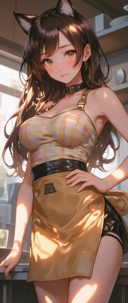 master piece, extremely detailed, high resolution, Haruba Negi style, Japanese anime style girl, tank top, military pants, brown hair, medium-long straight hair, front view, looking at the camera, happy expression, hip hop dance, mid-bust, slim waist, glossy, plump lips, fullbody, glossy hair, street dance, dance stage background, curious eyes, brown eyes, mouth closed and happy expression、