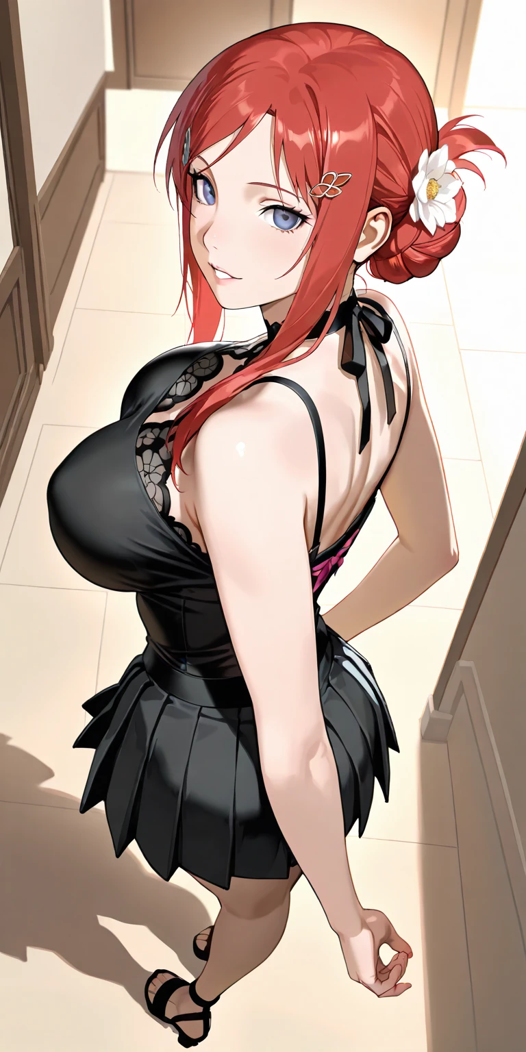 Close-up of a woman in a red shirt and black dress, Tifa lockhart, Tifa, Tifa lockheart, [[[特写cleavage]]]]Huge long saggy breasts, looking at the audience，cleavage,, seductive Tifa lockhart portrait, Tifa lockhart portrait, korean woman, beautiful south korean woman, portrait of Tifa lockhart, asian girl, glamorous Tifa lockheart, tights, Cui Xianhua, Minami Zaiwa