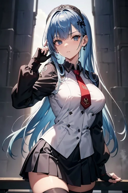 masterpiece, high quality, a beautiful woman working in front of a computer, Long hair, wavy hair, White hair, blue eyes, smiling face, big breasts, juicy breasts, Open shirt, short skirt, black jacket, black beanie hat, Whole body , background of a computer center