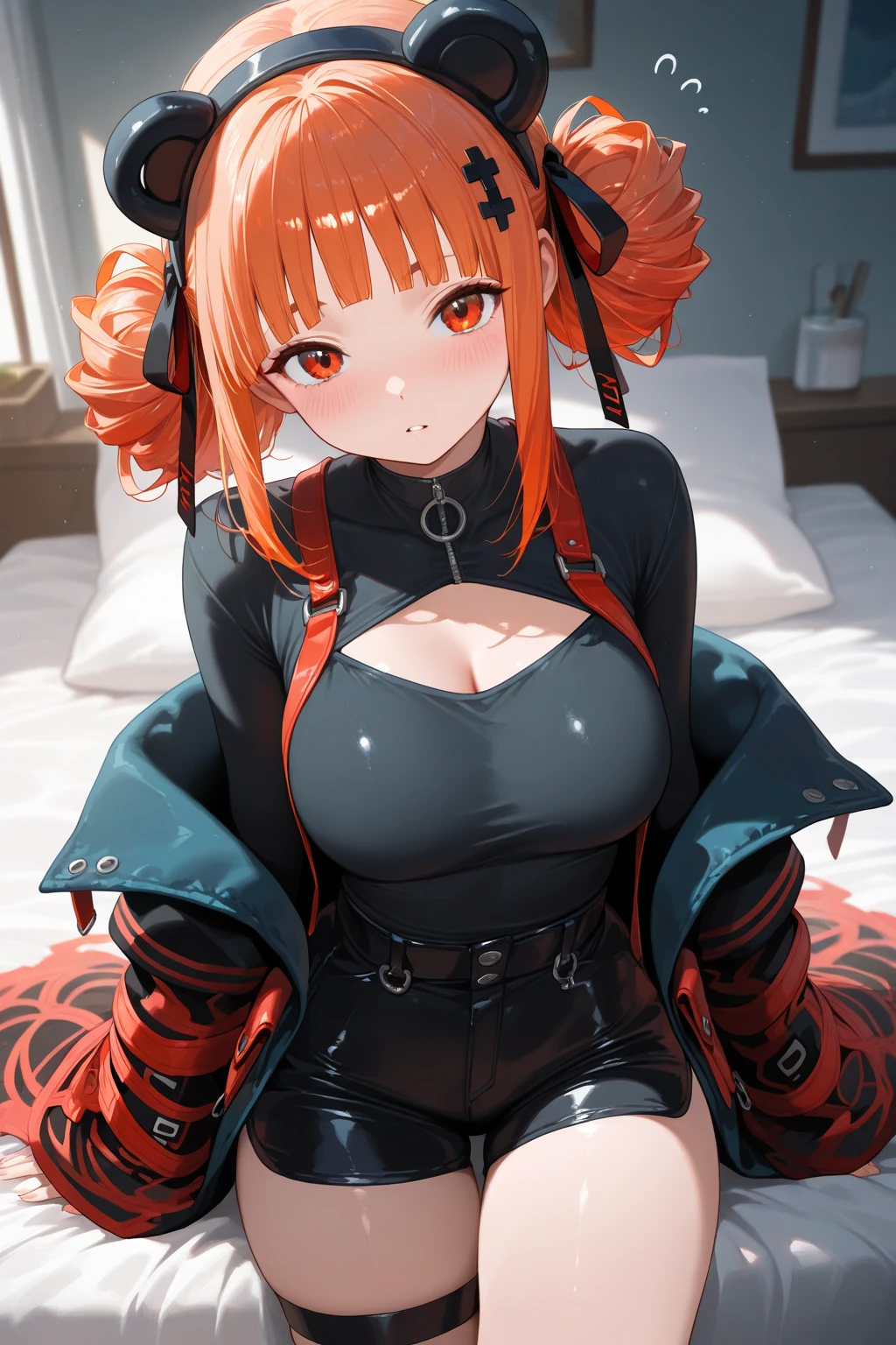 独奏, Yaemikodef, Colossal tits, Side, sitting on a bed, (red blush:1.3), (grnades breasts:1.6), (POV)), smil