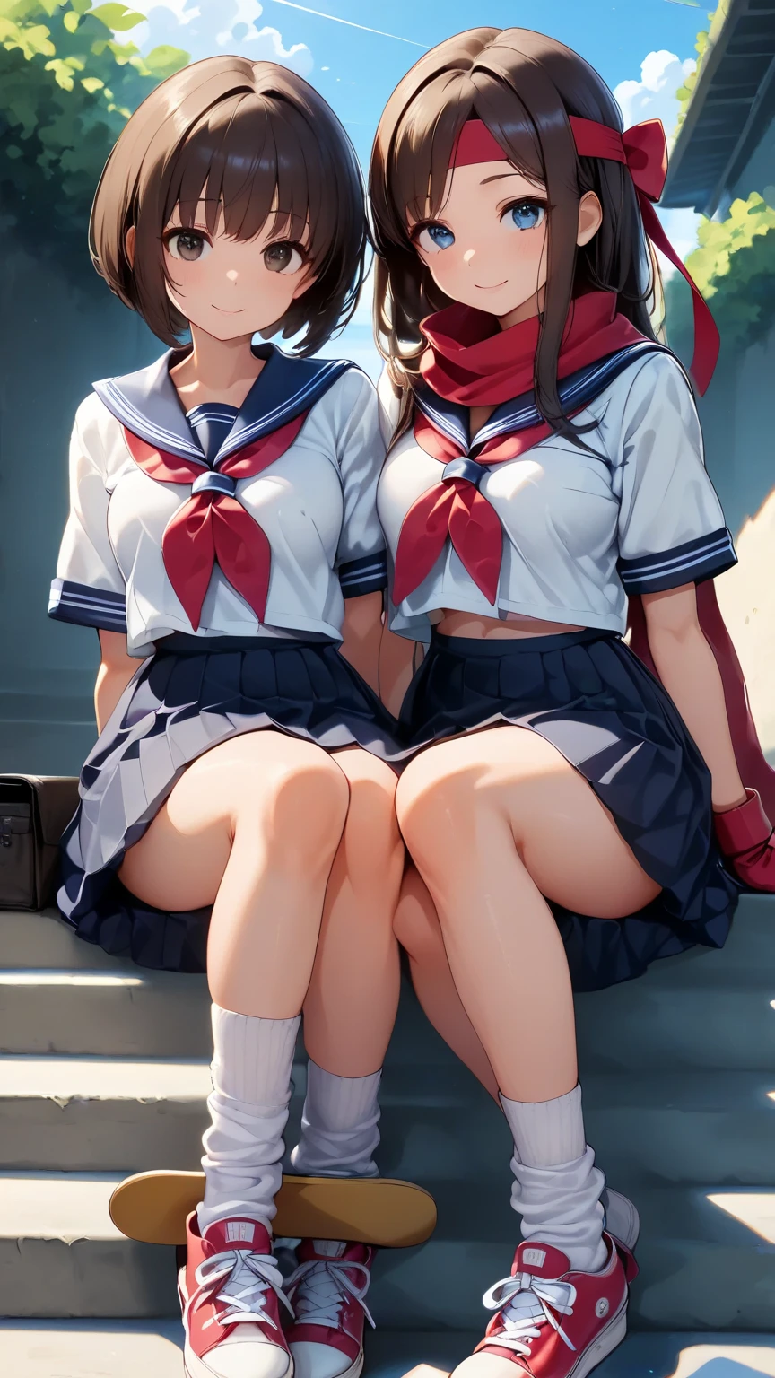 (Cute eyes:1.2), (Colorful eyes:1.2),(Beautiful Eyes:1.2), Highest quality,wonderful,finely,Highly detailed CG Unity 8k wallpaper, (The three of them lined up and hugged:1.2),(Three people with different physiques:1.3), (Three Girls, Sailor suit,  Dressed), (Huge Tits:1.3), (Open your mouth:1.1),(White knee socks:1.4),(Plump thighs:1.5),(Waistline:1.2),(同じSailor suit:1.4),(From behind:1.2),(Beautiful eyes:1.2),(Different hairstyle),(All three have different eye colors:1.2),(All three have different skin colors:1.2),(Don't wear skirts:1.3)