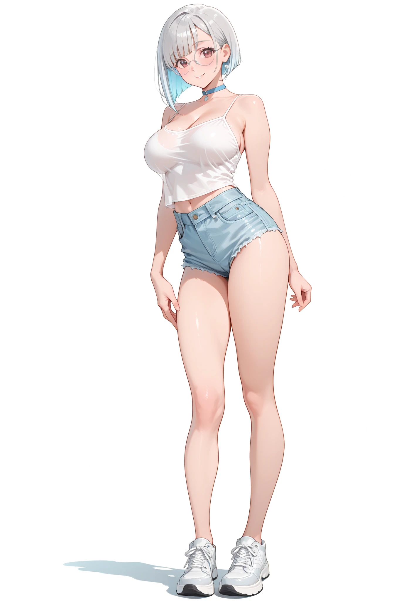 masterpiece,best quality,perfect anatomy:1,0),(detailed eyes,detailed face,perfect face:1,0),(large breast,thick thighs,sexy:1,0),(blonde hair,blue eyes,side pony tail:1,1),(full body shoot,age different,13 Year old:1,1),(standing,arms behind head,cute face:1,0),(white See through on underwear,showing Belly,short pants:1,0),shoes,look at viewers,(showing armpits,plat belly,detailed skin:1,0)