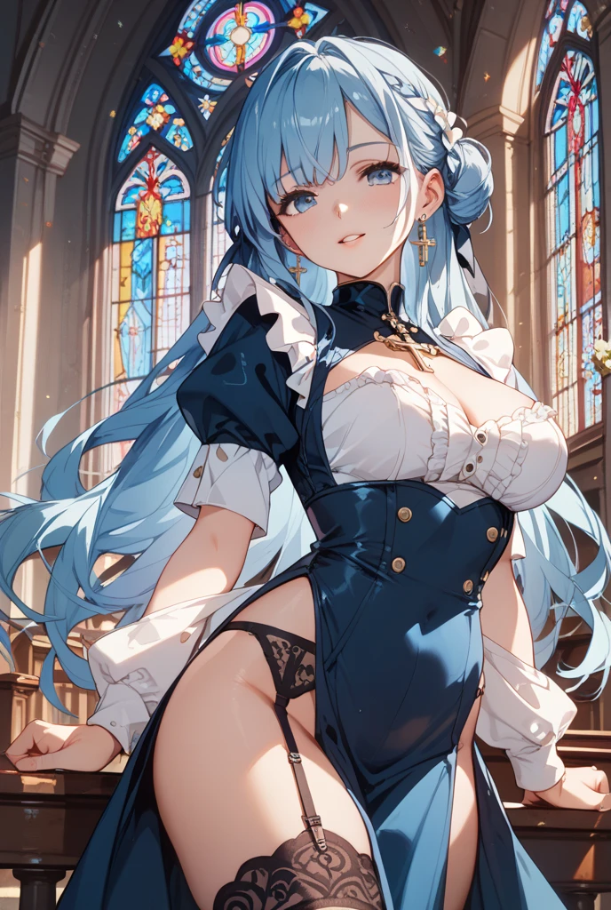 (the Extremely Detailed CG Unity 8K Wallpapers)、top-quality、独奏、1girl in、细致背景、beatiful detailed eyes、Bright pupils、(extremely delicate and beautiful)、(Beautiful and detailed eyes description)、ultra-detailliert、masterpiece、))、Colossal tits、atlibrary、Sitting、Stockings