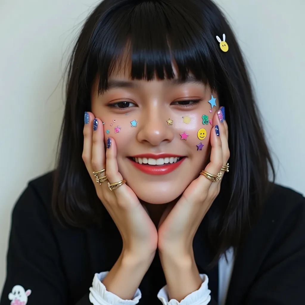 女孩脸上的贴纸