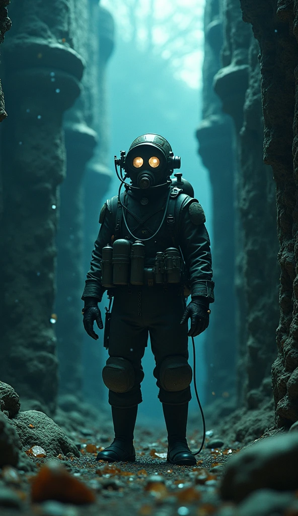 arafed image of a man in a space suit standing in a tunnel, kubo and the two strings, with a skeleton army, die antwoord music video, characters from machinarium, in formation, the theme of alice in wonderland, by Eizō Katō, conformity, larvae --auto --s2