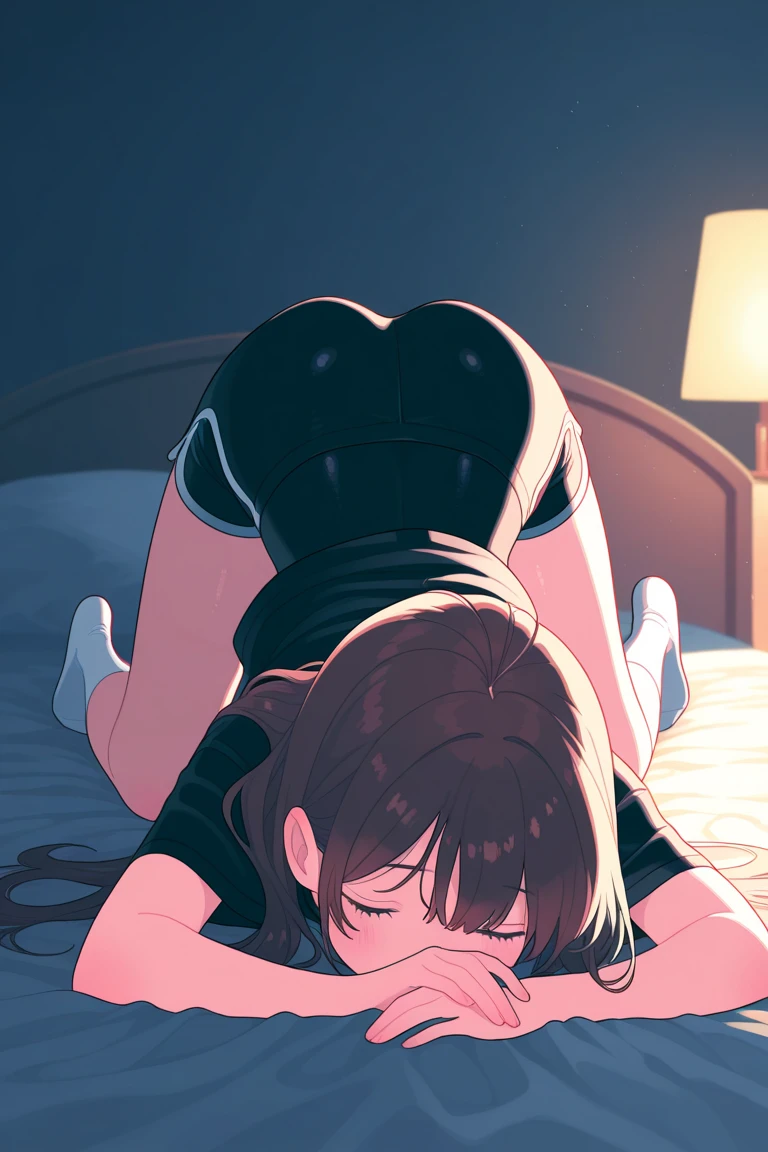 1woman having sex,(mature seductive woman),doggystyle,rolling up eyes,flying heart-shapes,shaking effect,black hair,(happy),saliva,huge buttocks,wet skin,(curvy body),tied hair,turtleneck sweater