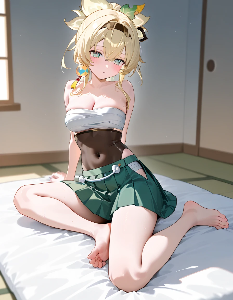 Tanya von degurechaff, croptop, armpit, no pants, touching her , smooth skin, bedroom, masterpiece, Top quality, Ultra high definition, Maximum resolution, Very detailed