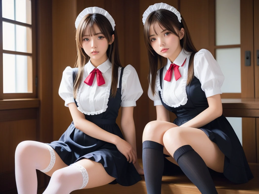 whole body、mini skirt、Beautiful maid、Blonde twin tails、indoor