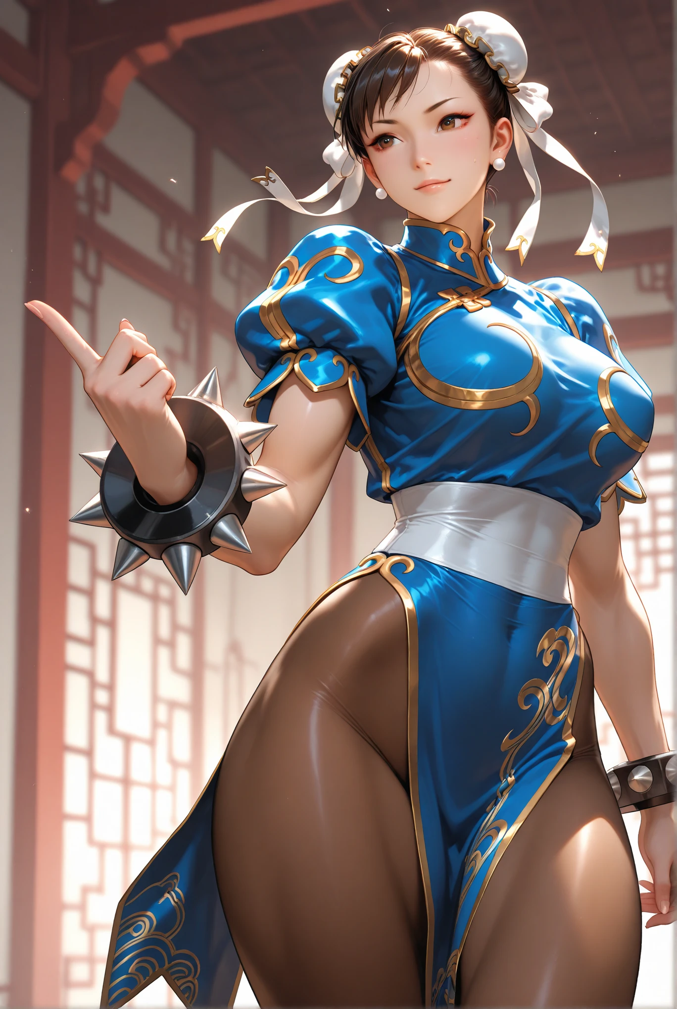 {{masterpiece}}, {{{Highest quality}}},{{Very detailed}},sf2 to,Chunli,Combat Stance,from side,Cowboy Shot,Focus on legs｛{{Combat Stanceの成熟した女性}}｝,{{疲労でSweatをかいている成人女性}},Sweat,,Small breasts,{{Blushing}},{{V-shaped eyebrows}},{{Blue clothes}},{{puffy short sleeve}},{{{Blue Chinese dress with gold lines}},{Bunhead}},{},, ,{{spike bracelet}},{{Tied Hair}},,{{Thin legs}},{{White belt}},,Slender body}}{{ blue pelvis curtain}}, boots, sash, Brown pantyhose, ,,blush,Wrinkles ,amount,Grit your teeth,suffering,v-shaped eyebrows.,Sweat dripping,Medium chest ,get annoyed,Fighting Ring,,Bunhead,Good cover,Fighting Pose,