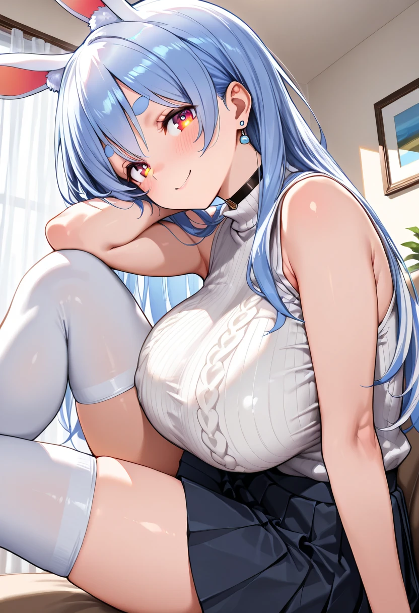 (((Little girl,))) (((child,))) loli bodies,nsfw,((shifty,blue hair,blue eyes, cat ear headphones blue shirt sailor collar white skirt wrist cuffs socks sneakers,)),((solo girl)),((Perfect body,))((Super beautiful,))((High quality,)), (sweaty,) (wet all over,) blush, steam,((gigantic breast)),((Lift up the hem of her skirt to show off her crotch,Pleated skirts that are too short and expose underwear,))(pov, Looking at Viewer,)cowboy shot,(love hotel room),((squatting and straddling,Show off your crotch by opening your crotch in a crouching posture,))collar,((Show off your crotch by opening your crotch in a crouching posture,She turns around with her back to me, sticking out her butt,from back view,Directly behind,Turning your back to me, sticking out your butt,)),nipples,small mouth,((spread pussy,cum dropping pussy,))(glaring shyly,Close mouth,)