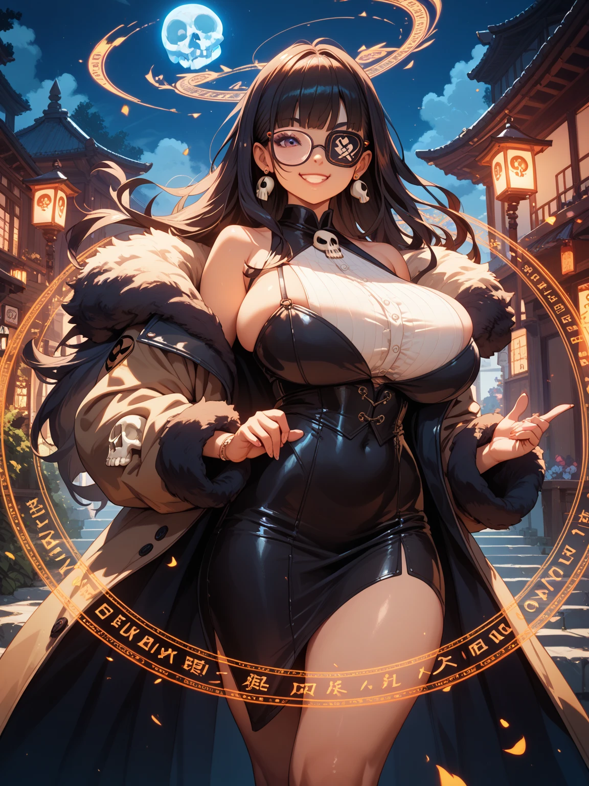 (masterpiece, best quality, super detailed, best shadows), (detailed background,), raining, rainy night, pouring rain, thunderstorm, heavy rain fall, umbrella, gothic umbrella, night, full moon, 1 girl, solo, solo female, 18, Vampire, sitting alone, sitting on a park bench at night, caught in the rain, wet, drenched, soaked, gothic school uniform, long black hair, black fishnet stockings, glowing red eyes, shy expression, shy, shaking, trembling, shivering, soaking wet, wet hair, wet chest, exposed chest, gigantic breasts, massive boobs, thick thighs, open shirt, displaying cleavage, gothic, goth, black lipstick, black lips, black eye liner, black eyeshadow, plump thighs, voluptuous, timid, ancient Tokyo Japan, japanese paper lantern, japanese girl, anime, thin waist, hourglass figure, young, gothic vampire, vampire girl, bright glowing red eyes, school student, college student, glasses,