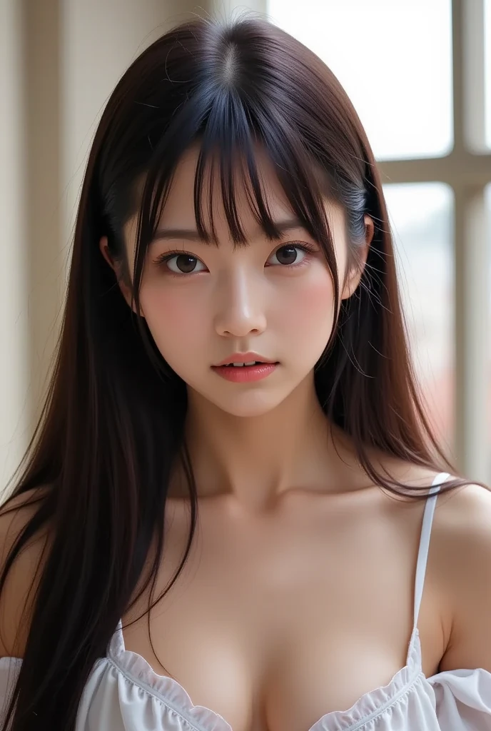 ((((close up shot)))),((nude)),Ultra-high resolution,big eyes,Japanese,bangs,(a girl),(1 girl),((18-year-old)),((cute)),pretty
