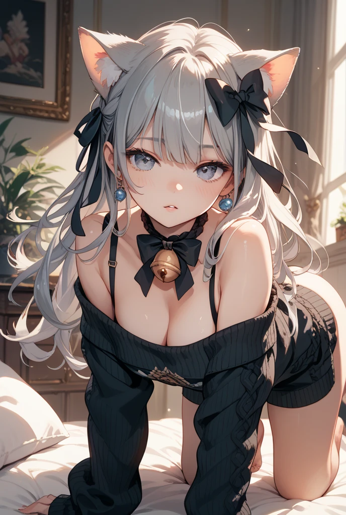 (top-quality:1.5),(masterpiece:1.5),(detaileds:1.5),(nsfw:1.1),(high resolution:1.5),(Beautiful and Aesthetic Work: 1.5),(Ultra High Resolution:1.5), (Ultra Detail:1.5),(Detailed background:1.5),(8k),(insanely detailed),20 year old woman,Sexually attractive body,full body shot, erotic,fine art,Sharp focus,Delicate and beautiful hair and eyes and face,realisticlying,beautiful face,curled hair,vacant eyes,gigantic breasts,narrow waist,slender legs,red eyes,gray hair,wolf's ear,wolf tail,collars with chains,expression that cannot hide excitement,holding up my chest,sitting up straight,Big nipples,Breast milk dripping from my nipples,cervix opens,Steamy vagina,(Excessive amounts of love juice),Diagonal angle from below,Sideways angle,Large ring piercing in the nipple,horny,cumdrip,excessive cum,cum on body,