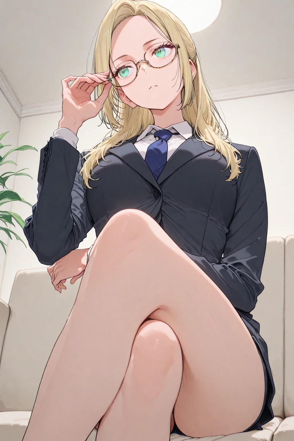 a sexy school teacher, female, sitting on a penis, ((legs spread open)), panties, ((pulling her panties to the side)), captivating vagina, penis, seductive smile, 