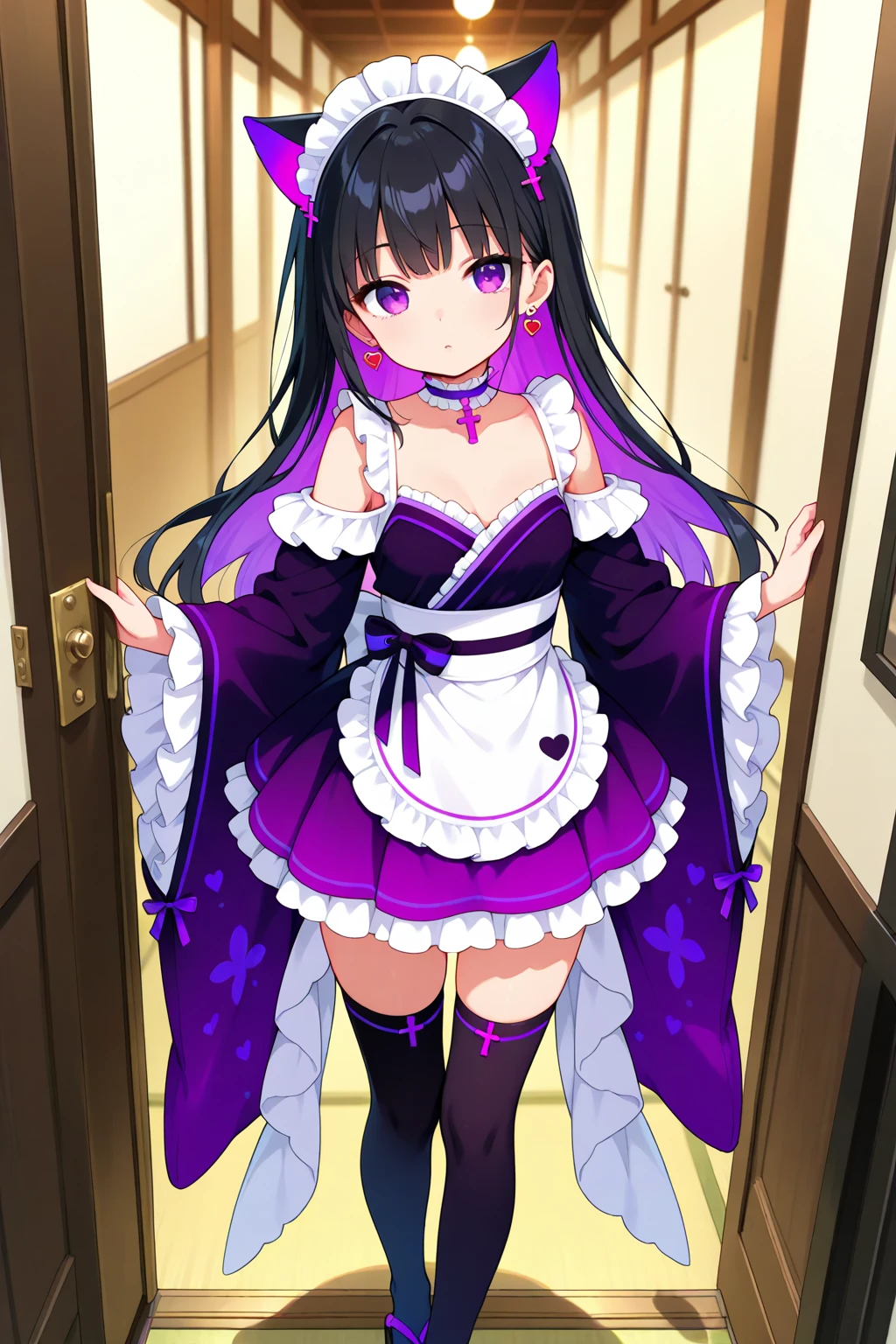 Highest quality、Very delicate and beautiful、Very delicate and beautiful、(Beautiful eyes)、Pink Eyes、I、I、、13 years old 、Japanese、、Chiquita、(armor)、(Black Hair)、((Pink leotard))、（High leg）、Tiara on head、A big smile、standing、Look forward、((In the background is the press conference room))