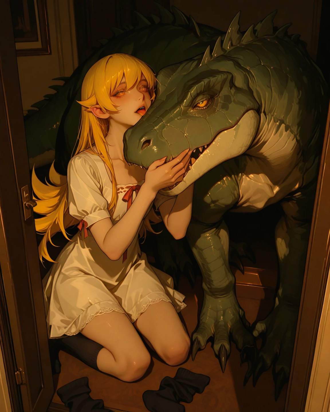 single girl, human girl, blonde, maid uniform, ripped clothes, bestiality, on all fours, gigantic monster, gigantic monster, gigantic monster cock, gigantic monster penis, sex with monster, anal sex with monster, sex with gigantic monster, anal sex with gigantic monster, extra thick penis, extra thick cock, double penetration, hard sex, hard anal sex, penis as thick as an arm, cock as thick as an arm, extra thick penis, extra thick cock, (giant penis: 1.6), inside a pussy, stomach swollen with cock, loads of semen, ahegao, pregnancy, pregnant woman, laying eggs, birth, monster eggs, monster eggs, outdoors, forest, woodland, grassland