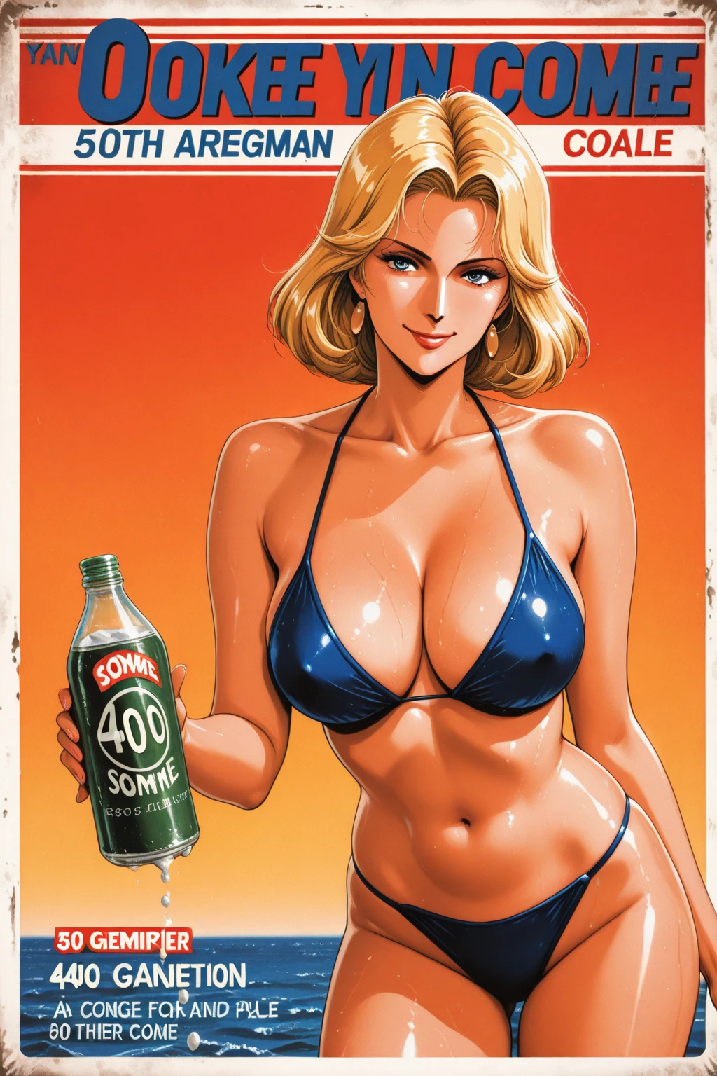 (Old witch at Muine beach 60-year-old dreadlocks granny, ugly BODY, sagging tits, slutty smile, (NUDE, SKINNY, lust vibe), (SLUTTERY IS FUN banner in background), Vietnam, Surfers Revolution, (Soviet Poster)), ((Soviet propaganda Poster)), blue sky with clouds,