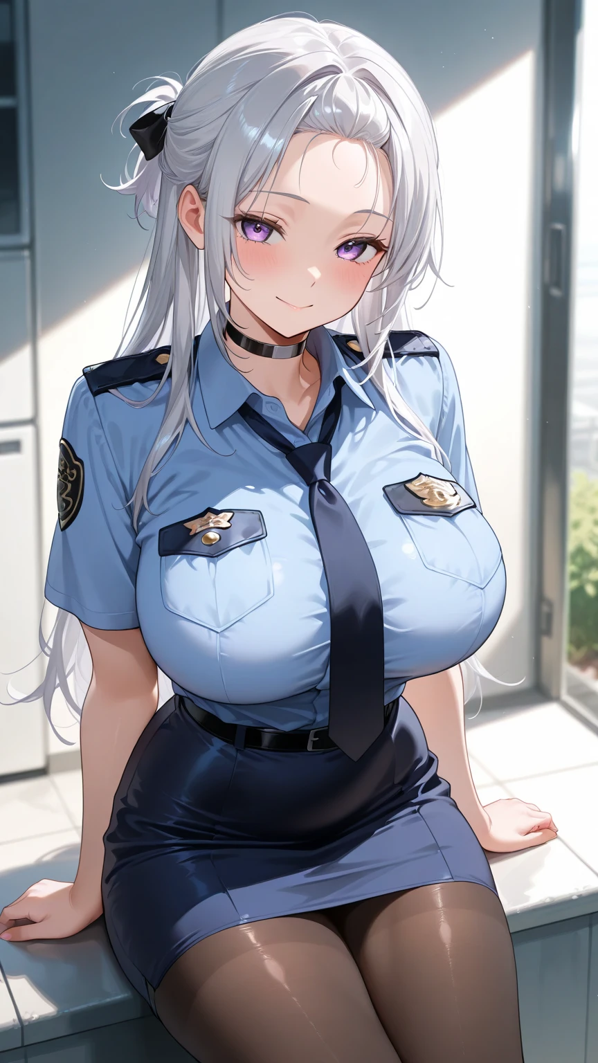 NSFW,masterpiece,Highest quality,High resolution,Very detailed,Baby-faced girl,Young face,Round face,mole,long hair,Twin tails,Short height,Police Officer,hat,Pencil Skirt,pantyhose,Heel,Nightlife,(Molester),is nervous,Grabbing the chest from behind,Lustful face,I feel