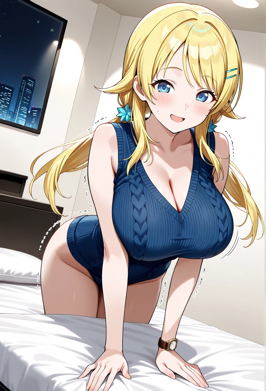 blonde hair, blue eyes, 
(masterpiece:1.2), best quality, game cg,highly_detailed,extremely_detailed_CG_unity_8k_wallpaper,illustration,highres,absurdres,pov, window shade, light particles,
(1girl), (portrait), classroom, (teacher:1.3), 
Beautiful Finger,Beautiful long legs,Beautiful body,Beautiful Nose,Beautiful character design, lingerie,smile
