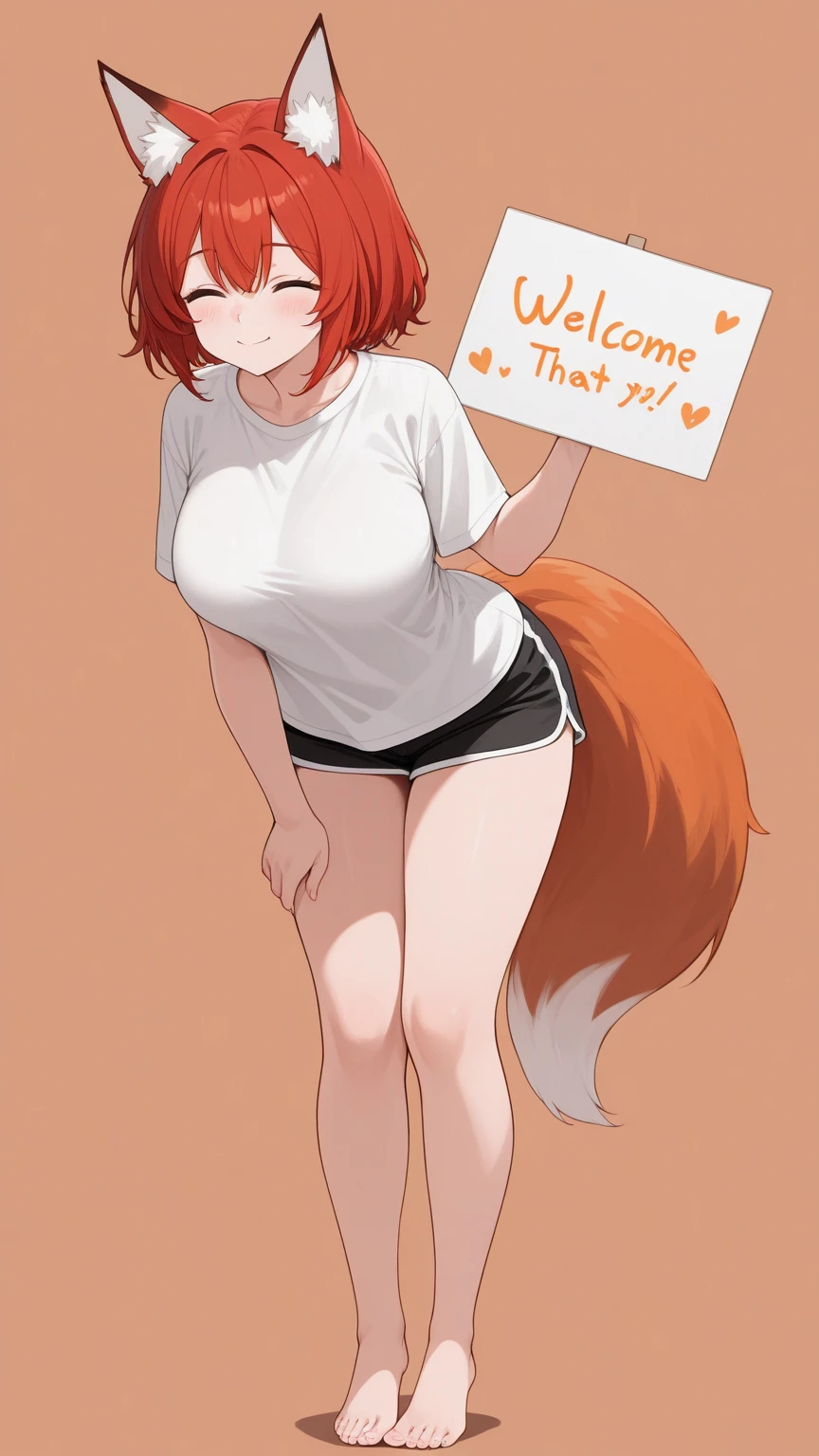Baggy T-shirts, (leaning forward:1.3) , hands on knees , front view , (nipple:0.8)