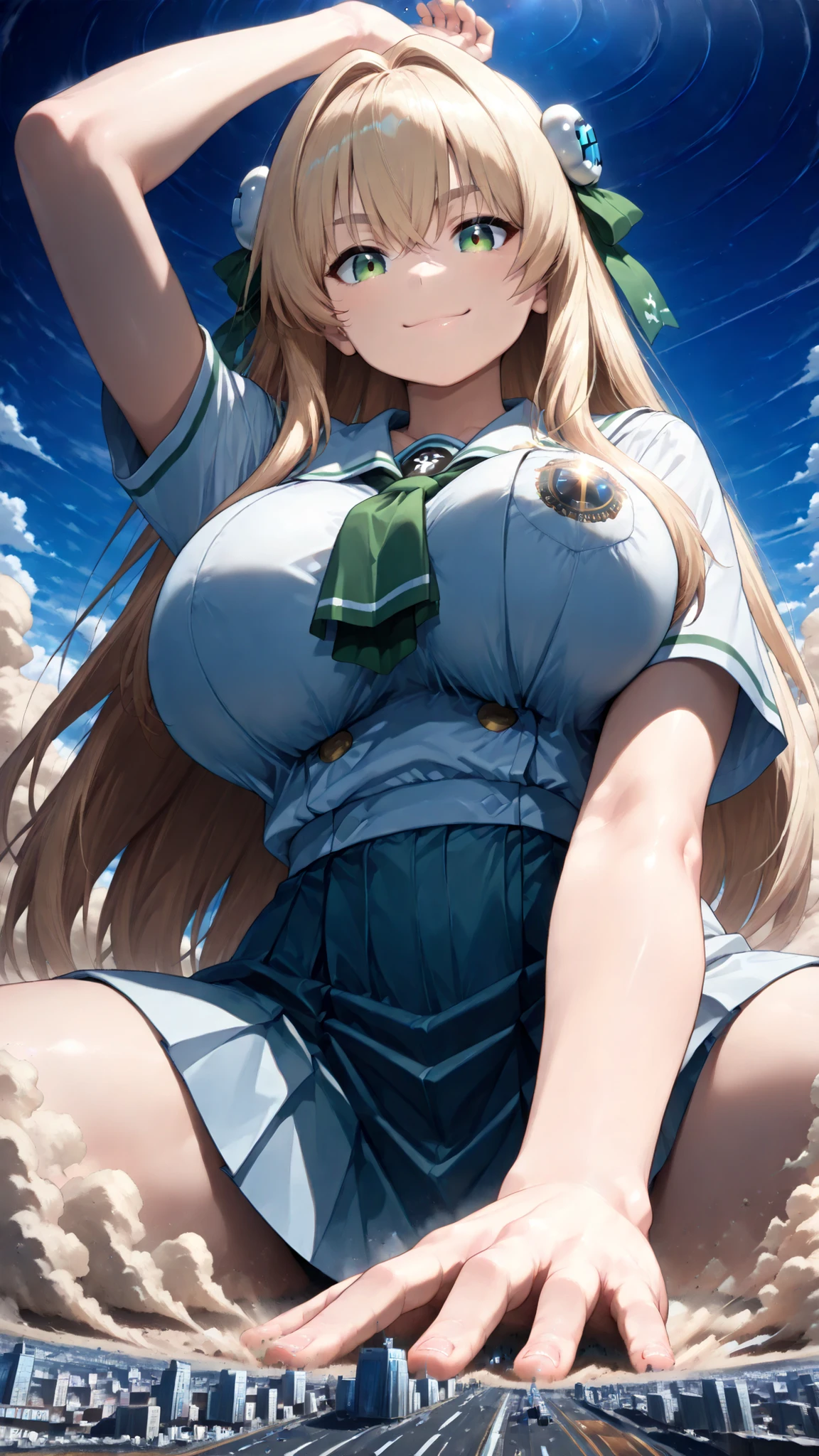 (tiny cities of people from sky view in front of a giantess breasts: 1.2), (erect nipples: 1.2) (a tiny cityscape on a tiny hill in front of the breasts of a giantess: 1.2), a giantess looming over a tiny landscape on a tiny hill, (tiny civilians: 1.1), (crowds of tiny civilians on a tiny cliff in front of a girl: 1.1), (tiny cityscape on a cliff: 1.1), giantess girls in the background, simple background, giantess girls in the background, multiple girls, (giantess:1.1), (giantess:1.2), collarbone, bare shoulders, hills, cliffs, mountains, (crowds:1.4), very detailed, beautiful, professionally drawn, bright sky, shiny detailed breasts, (perfect beautiful skin), (>:D:1.1), (:3:1.1)