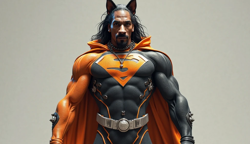 wolf, man, ((black skin, extremely detailed body, detailed paws, serious expression, 4k, 8k, ultra-detailed)) (perfect anatomy), detailed hands, ((heterochromia, blue right eye, red left eye, extremely detailed eyes)), ((chest tattoo, red tattoo, waning moon tattoo)), full body vision, cinematic lighting, professional lighting, centered, looking at camera, 8k, 3d shader, maximum focus, depth of field,  perfect lighting, light particles, (best quality), sharp focus, light particles, standing, black pants, standing, detailed legs, detailed paws,