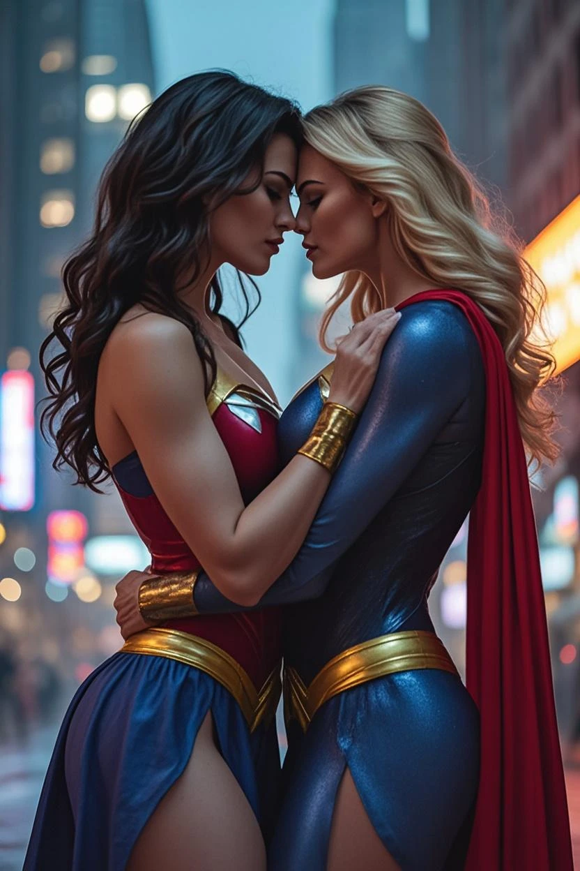 wonder women sexy bikini in bedroom with supergirl