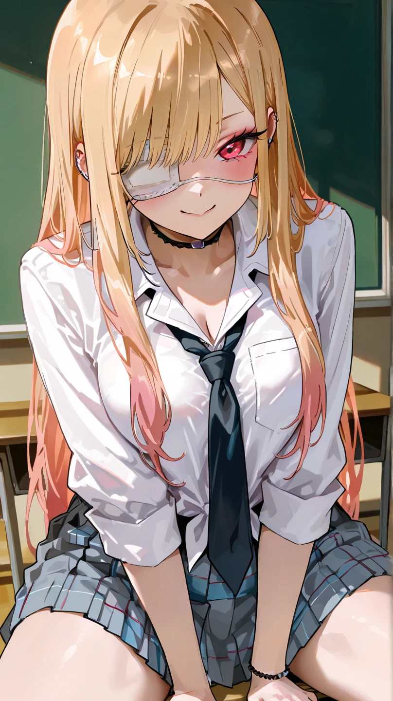 , green eyes, blonde hair, long hair, ahoge, bangs, glasses, school uniform, necktie, pink jacket, plaid skirt, skirt, short skirt, zettai ryouiki, embarrassed, tape, tape gag, gagged, tied, tied up, , tied wrists, hands behind back, tied ankles, tied arms to the body,
