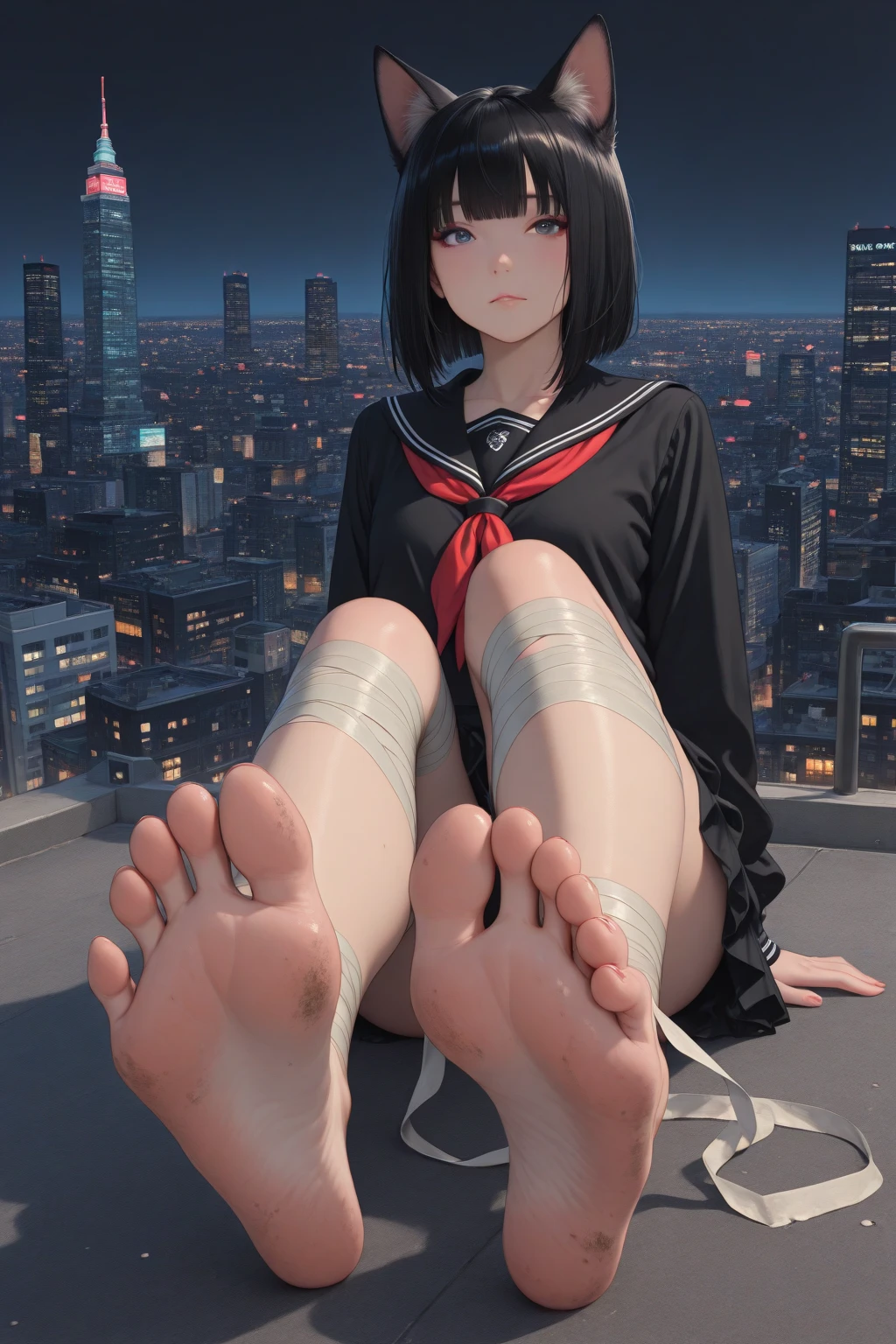 A giantess，Loli body type，adolable，elementary student，Wear white socks，Wear a school uniform，Dumb cute，No shoes