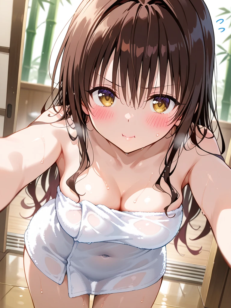 1girl,solo,yuuki mikan,, ,, (best quality:1.3),1girl,outdoor,naked,nude,nature,smile,nsfw,cowboy shot,(sweating),
