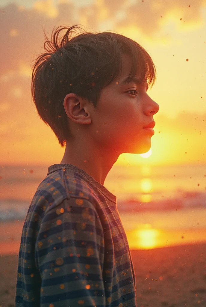 Picture of a 15 year old boy at sunset hair sideways up