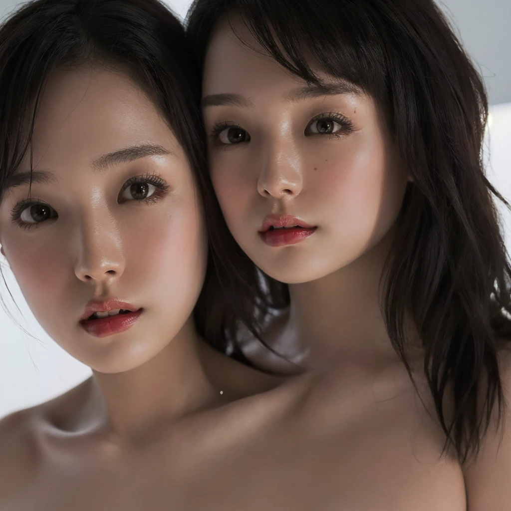 (masterpiece:1.35),(Highest quality:1.4),8k,Very detailed,photograph,(Ultra-realistic:1.4),Film Grain,Fujifilm XT3,Natural light、Slim woman, Very beautiful and detailed face, Best Shadow, naked, Cute Japanese women、Faces that are sexually aroused、Beautiful Skin、Nipples、Watery eye、Upper body close-up、Asymmetrical face、Open your mouth wide、stick out one's nose、Touching your hair、Watery eye、