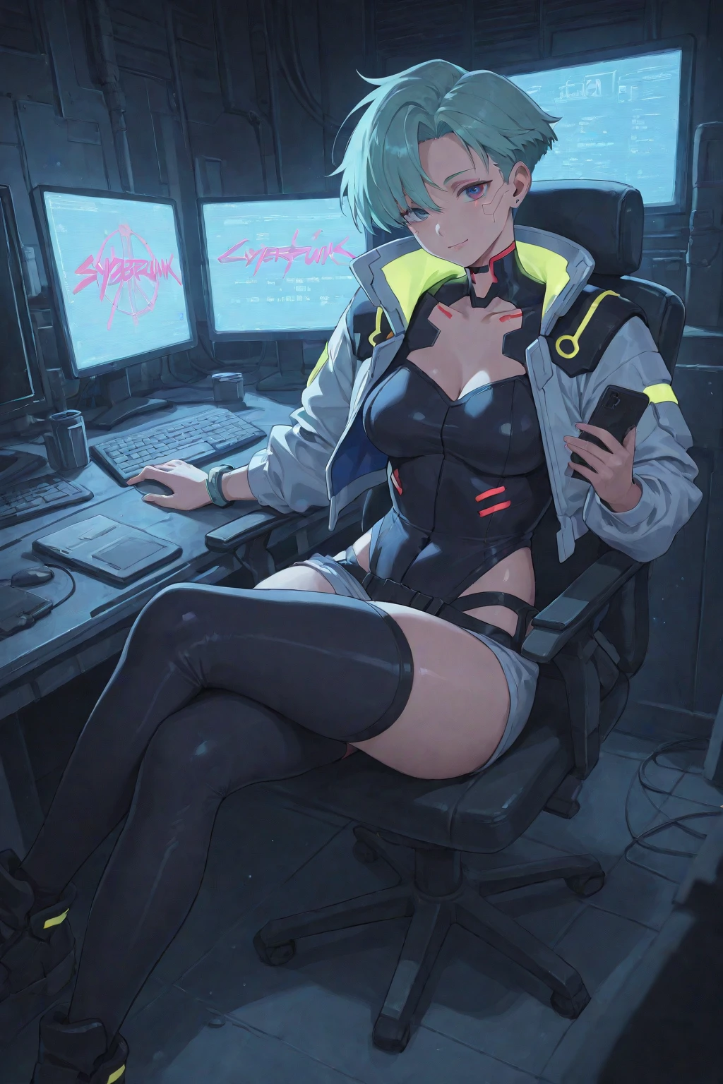 pretty,sexy,JETT,button unbuttoned,neat clothes,lingerie is visible,embarrassed expression,big breasts,spreading legs