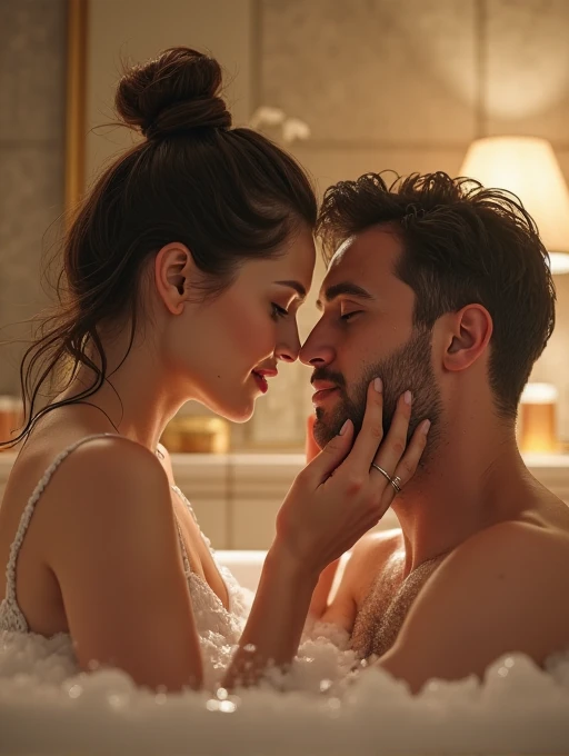 A woman taking a bath with her boyfriend